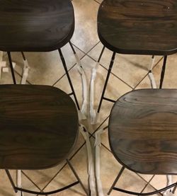 New...Set Of 4 Wooden Industrial Vintage Bar Stools