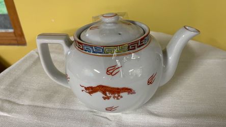 White Porcelain Teapot with Dragon Design