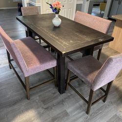 Heavy Solid Wood Farmhouse Bar Height Dining Set — Dining Table + 2 Benches + 2 Chairs