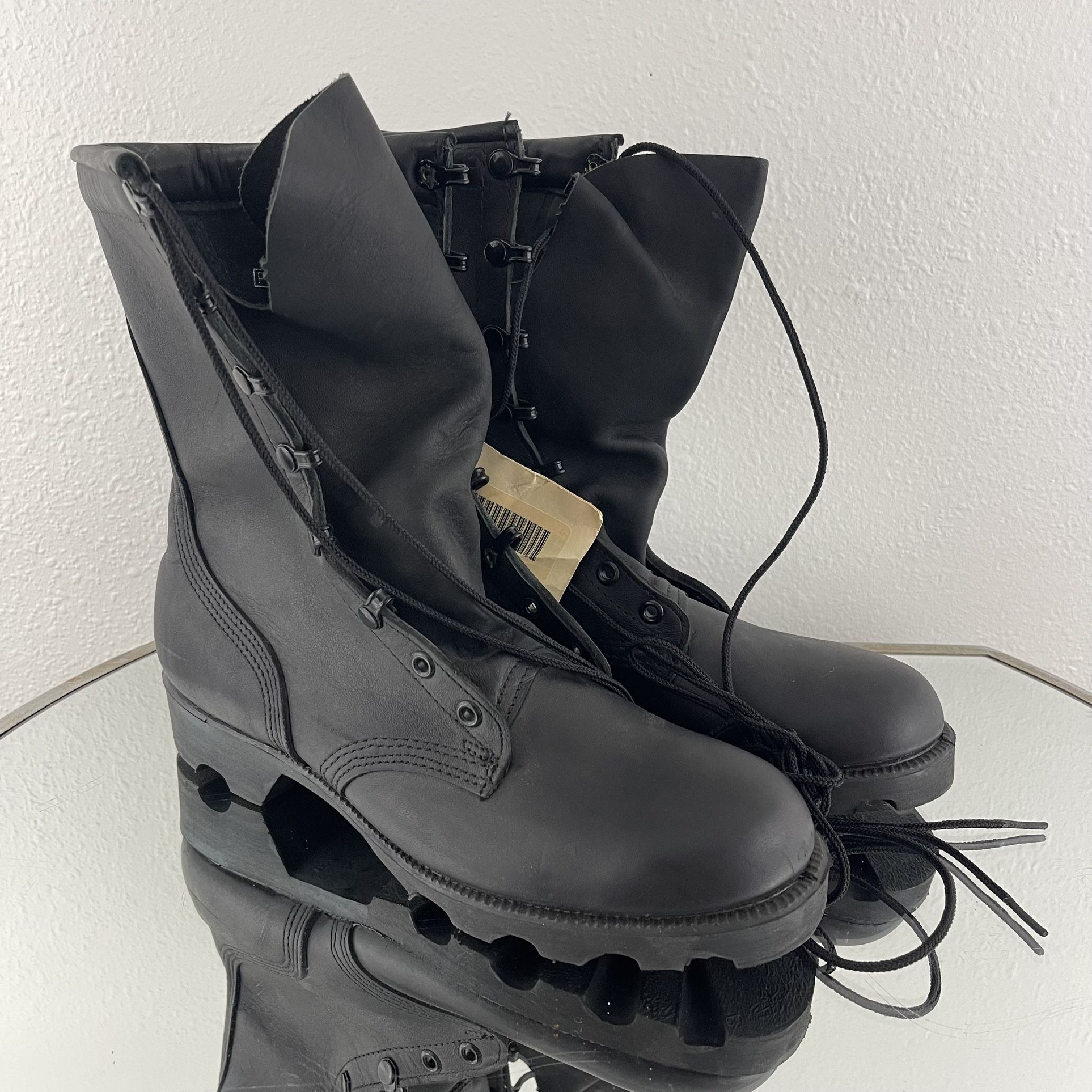 RO SEARCH Vintage 80s Mens Black Leather Lace Up Moto Army Combat Boots NEW