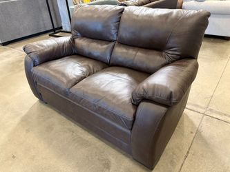Plush Espresso Brown Leather Loveseat