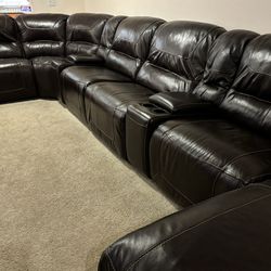 Brown Leather sectional Sofa With Recliners And Chaise 