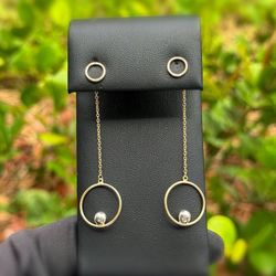 Jewelry 14k two tone yellow gold circle balls drop earrings