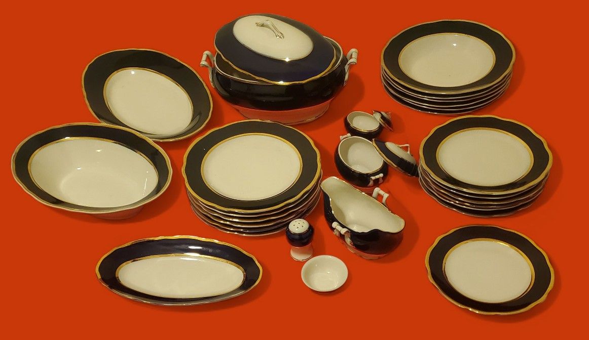 Antique Vintage Cobalt Dinner Set 6 Person, 30 Pieces. All New