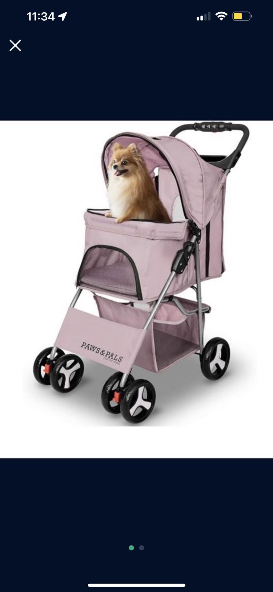 Paws & Pals 4 Wheeler Elite Jogger Pet Stroller Cat/Dog Easy to Walk Folding Travel Carrier, Pink