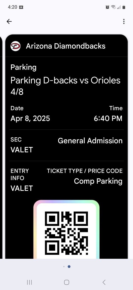 Valet Parking For 4/8/25 Dbacks Gsme