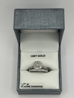10K White Gold 1CTTW Genuine Diamond Bridal Set