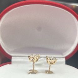 Genuine diamond cluster 14 Kt Gold Earrings