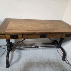 Desk, Table Wood And Iron Rustic Country