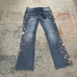 Brand New Driftwood Embroidered Wide Leg Jeans Waist 32 Length 33