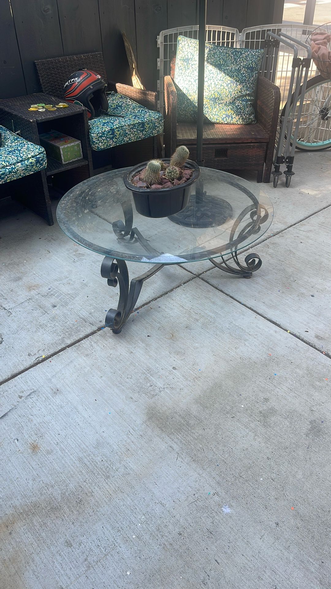 Round Glass Top Cast Iron Table