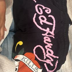 Black And Pink Flared Ed Hardy Sweats 