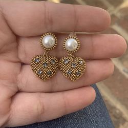 Beautiful Heart Earrings With Pearls 18k Gold Filled 