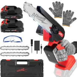 Mini Chainsaw Cordless, 6 Inch Portable Electric Chainsaw, One-Hand Handheld Small Chain Saw for Cutting Wood Trimming and Woodworking- 2 batteries
