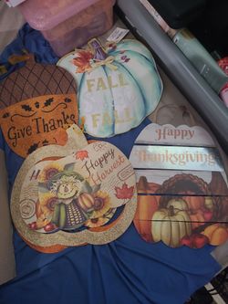 Fall Harvest Pumpkin Door Hanger Signs Set of 4