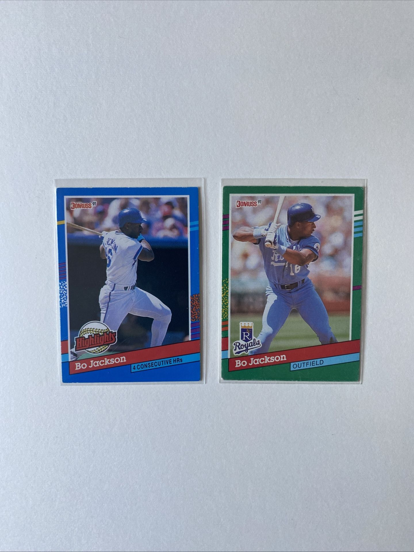 Bo Jackson 1991 Kansas City Royals Insert Error Card Leaf Lot Of 2 Ungraded