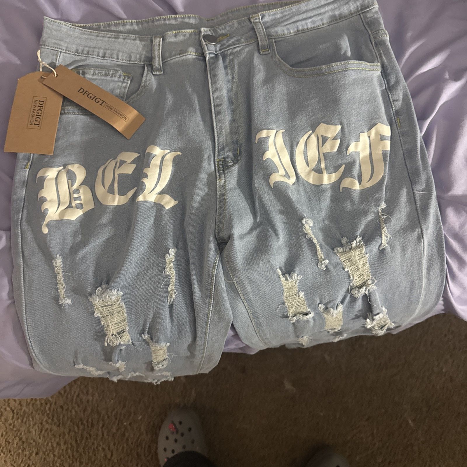 Unisex Lightweight Slim Fit Stretch Ripped Jean Distressed Destroyed Denim