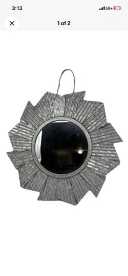 Pier 1 Galvanized Metal Flower Mirror Wall Decor Rustic Farmhouse 15” Round