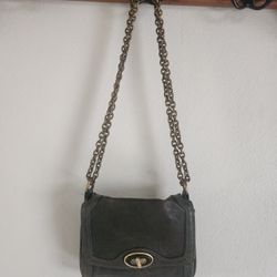 Fossil | Green Ivory Leather Bag • Mini Handbag Purse | TURNLOCK Chain Strap.