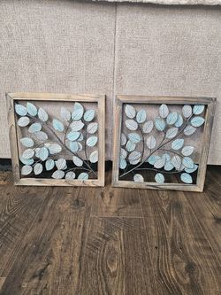 Wood Picture Frame with Metal Leaves (2)