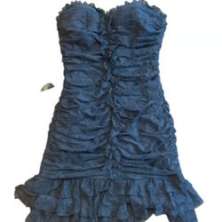 NWT Bebe Vintage Y2K Grey Strapless Ruched Ruffle Lace Dress M
