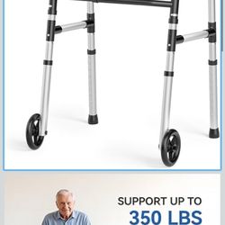 Loyoda Folding Walkers for Seniors，Medical Bariatric Walker Lightweight 5'' Front Wheel Walker Height and Width Adjustable Aluminum Standard Walker fo