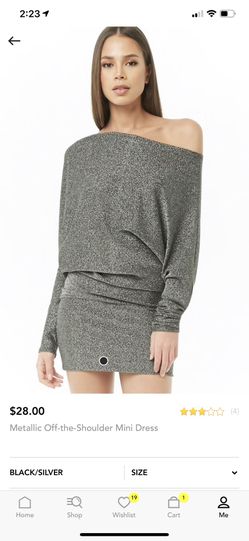 Metallic off shoulder mini dress
