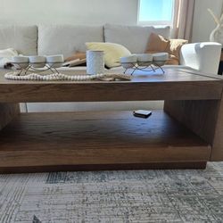 Modern Coffee Table 18 Inch Rectangle Table with Storage – Brown Solid Wood – Ideal for Living Room and Lounge