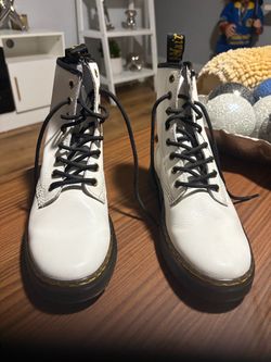 Dr. Martens White Leather Lace-Up Boots