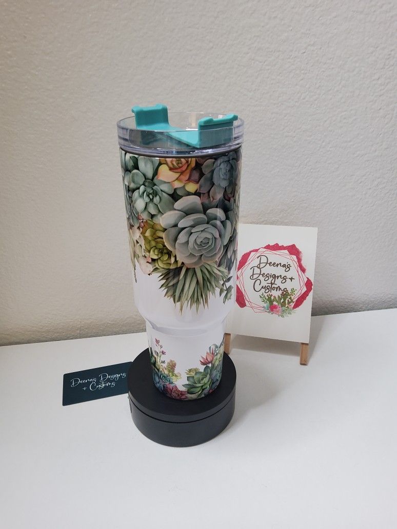 40 Oz Tumbler Succulents Teal 