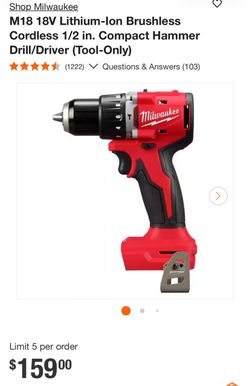Milwaukee M18 18V Brushless 1/2” Compact Hammer Drill/Driver – Tool Only