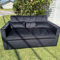 Modern Velvet Loveseat Futon Sofa Couch W/Pullout Bed,Small Love Seat Lounge Sofa W/Reclining