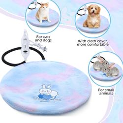 Round 40cm, Pet Heating Pad Cat Bed Warming Pad 3 Level Temperature Adjustable Soft Waterproof Layer Non Slip Bottom Chew Proof for Puppies Cat