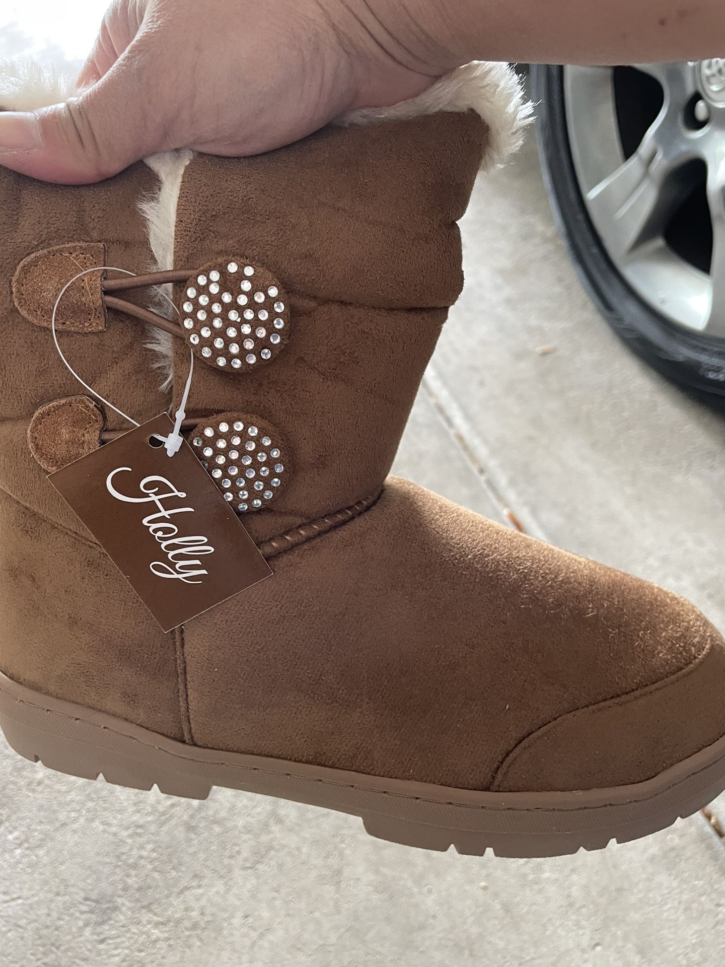 Womens Button Button Fur Winter Snow Rain Boots