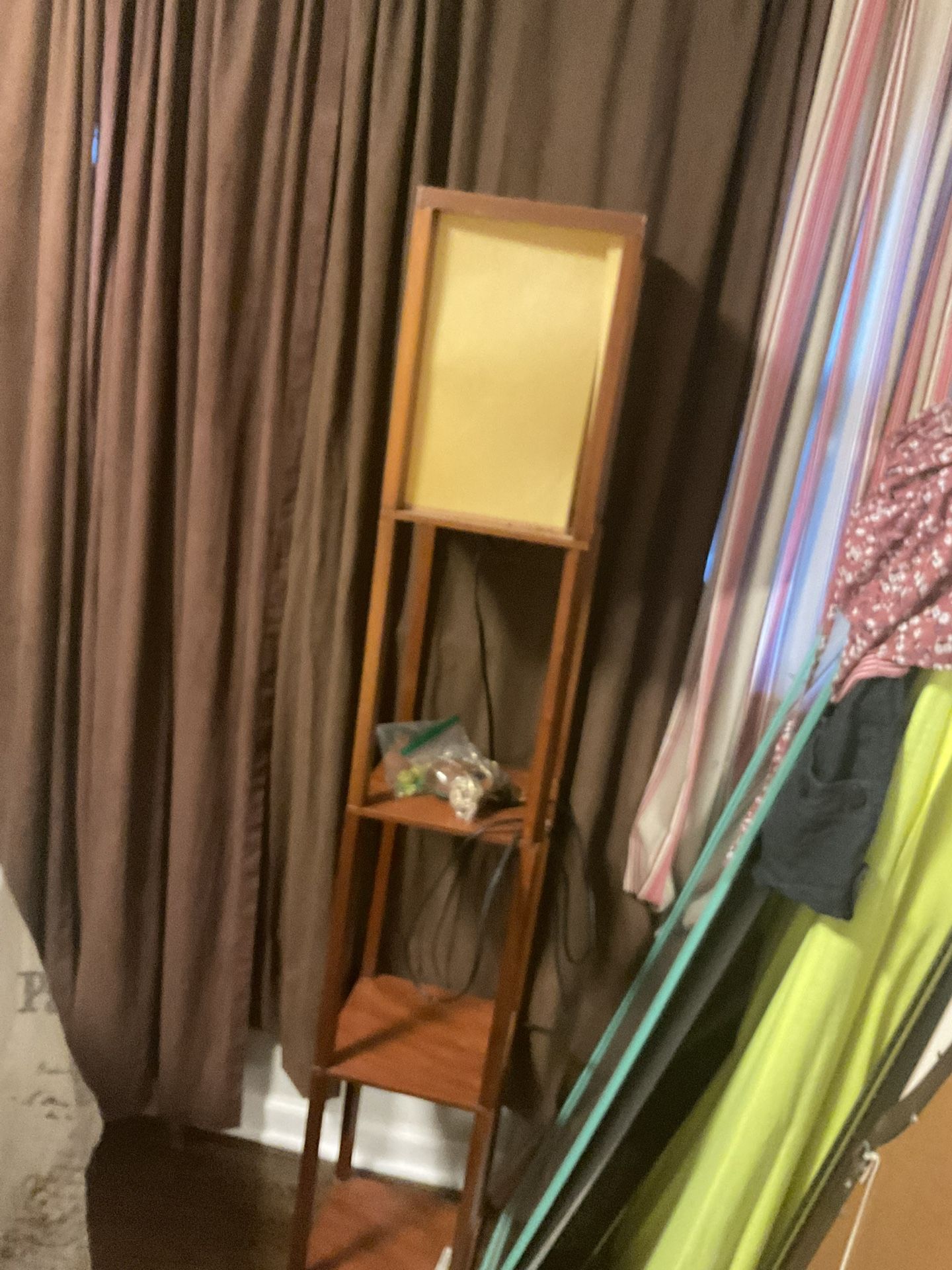 A Floor Lamp With Shelves ( The Cord Is Missing You Have To Plug And Unplug The Light)