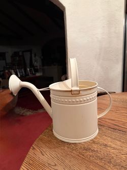 Vtg WATERING CAN White Enamel Metal COPPER ART CORP HEAVY Large Cottage Garden