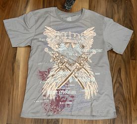 Y2K Affliction Features Huge Peace Revolution Illustration on the front & swords & crown on Back Sz X-Large