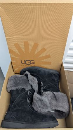 UGG Tall Black Boots Australia Uptown SN 1007081 Suede Grey Interior Size 10