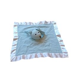 Aden + Anais Bunny Rabbit Blue Muslin Lovey Security Blanket Satin Edges 13in