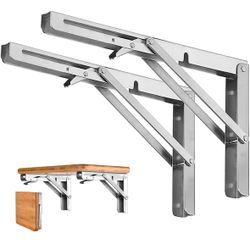 Folding Shelf Brackets - 14 Inch Heavy Duty Stainless Steel Collapsible Shelf Bracket for Bench Table, Space Saving DIY Bracket, Max Load: 200lb (2 PC