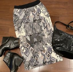Bobeau Geometric Print Midi Skirt