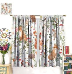 Animals Curtains Watercolor Cute Fox Squirrel Rabbit Hedgehog Butterfly Bird Wo