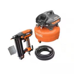 RIDGID 6 Gal. Electric Pancake Air Compressor and Pneumatic 18-Gauge 2-1/8 in. Brad Nailer@758