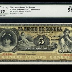 1(contact info removed) 5 Pesos Banco de Sonora Mexico Note Legacy Choice About New 58 PPQ