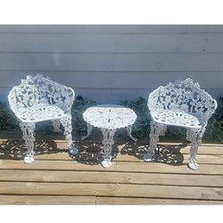 VERY HEAVY Vintage Cast iron 3 PC.  patio furniture set.