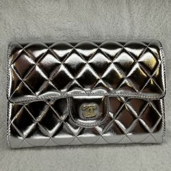 Chanel Classic Quilted Lambskin Wallet On Chain (WOC) - Silver