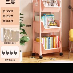 Storage rack living room kitchen bathroom mobile household floor trolley storage rack (three layers) available in off-white, pink, gray