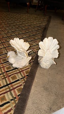White Ceramic Turkey Figurines Set of 2