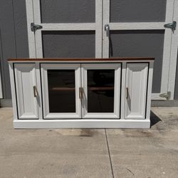 Modern White & Wood TV Stand w/ Gold Hardware