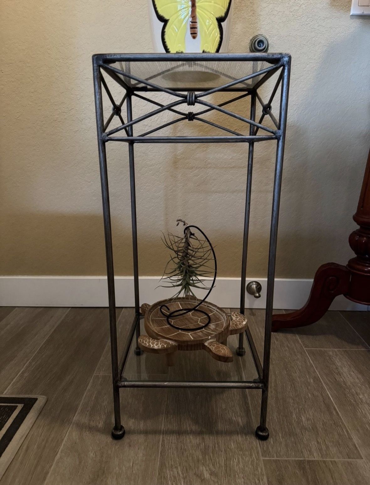 Two Tier Metal Glass Decorative Table